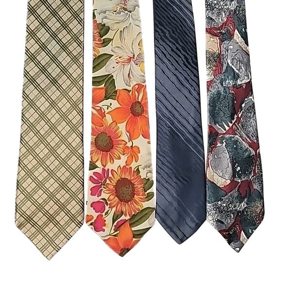 Lot of 4 Men’s Vintage Neckties Floral Striped Geometric Silk Polyester GVC - Picture 1 of 3